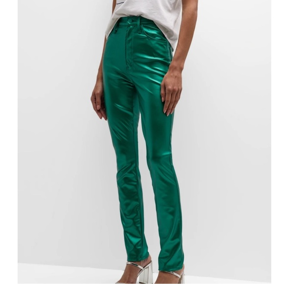 MOTHER High-Waisted June bug Green Rail Skimp metallic Jeans